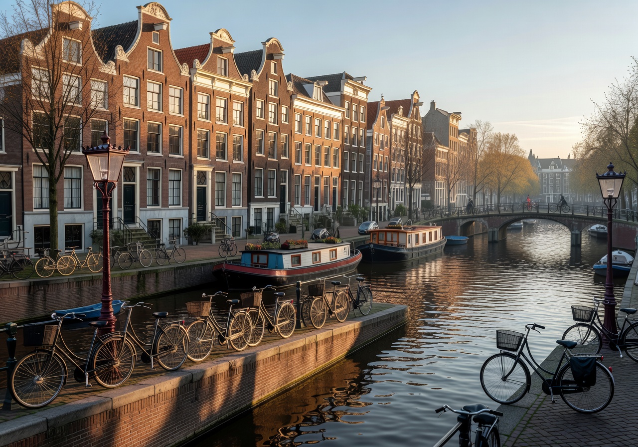 Canals and bicycles in Amsterdam, Netherlands